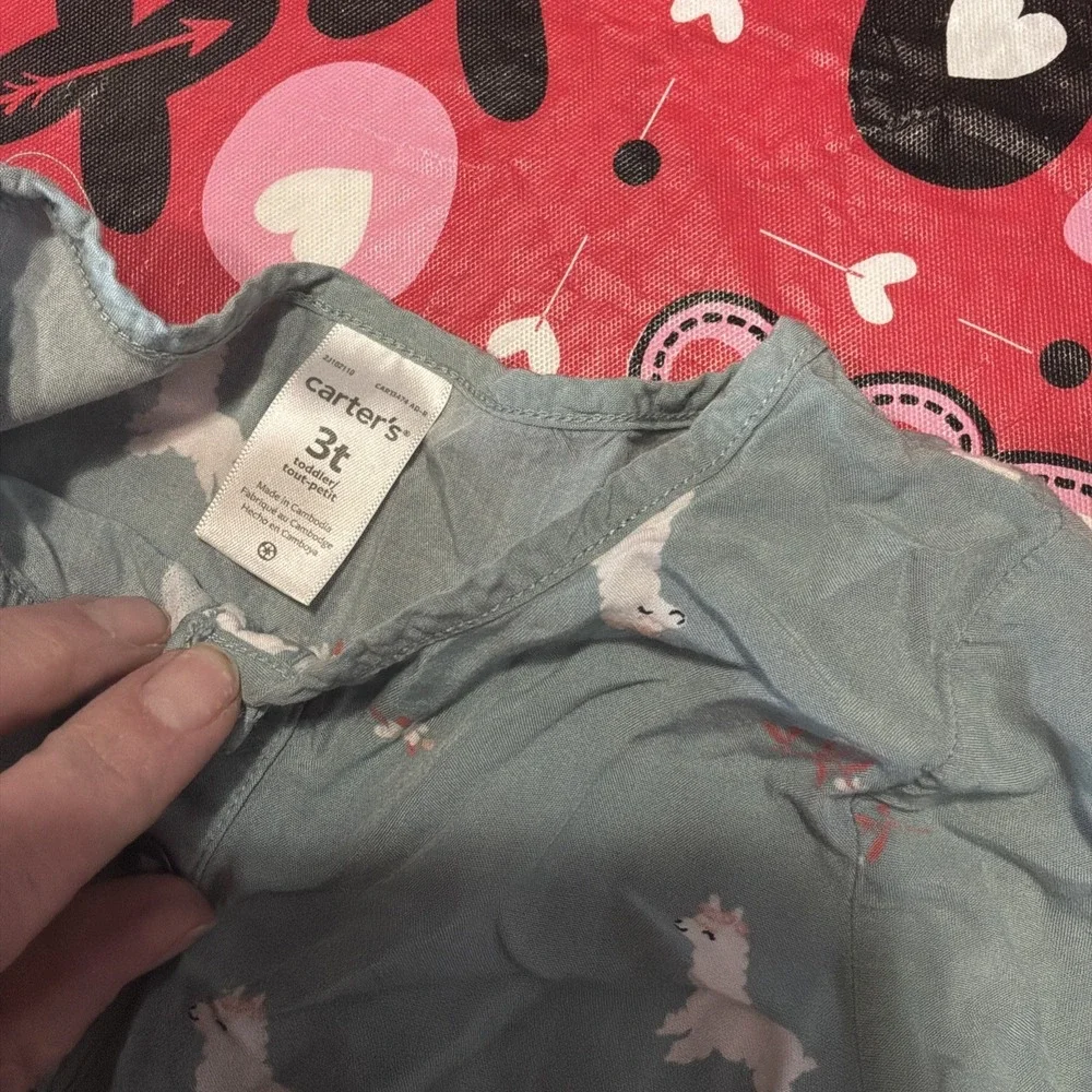 Carters‎ Girls 3T Llama Long Sleeve Shirt Green Soft Cozy